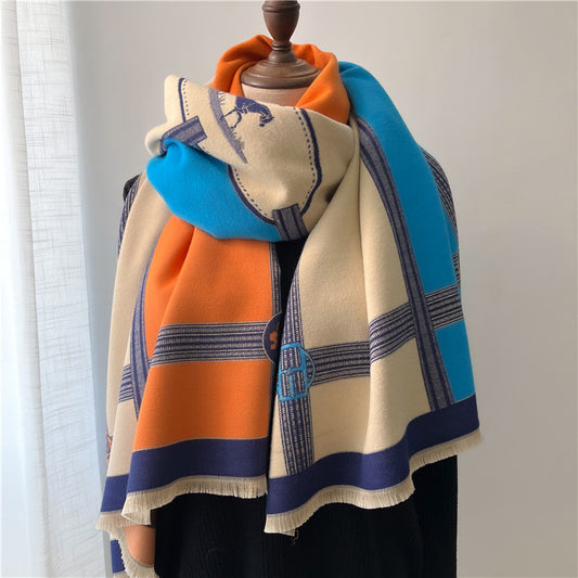 Moda de chal grueso cosido para mujer