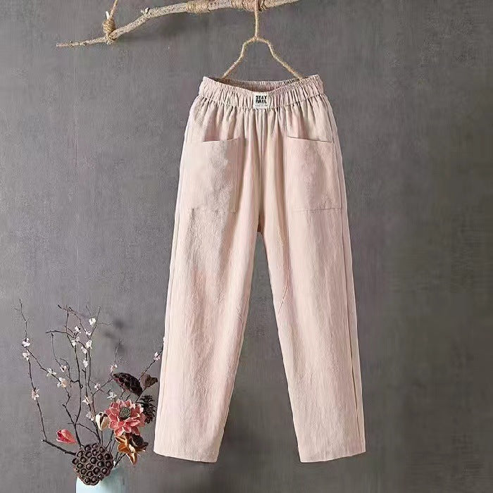 Pantalon décontracté en coton et lin pour femme, coupe droite amincissante, longueur capri