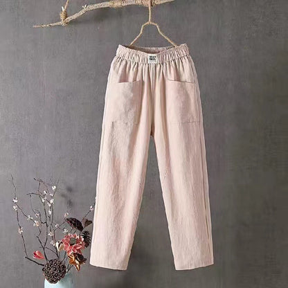 Pantalon décontracté en coton et lin pour femme, coupe droite amincissante, longueur capri