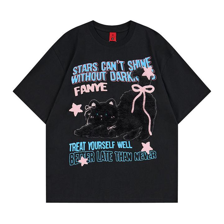T-shirt à manches courtes avec lettre de chat