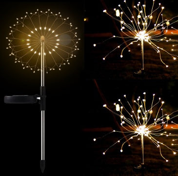 Nueva Púa de Tierra Luz Solar Fuegos Artificiales Luz LED Cadena de Alambre de Cobre Decoración de Jardín Exterior Luces de Estrella Luces de Navidad