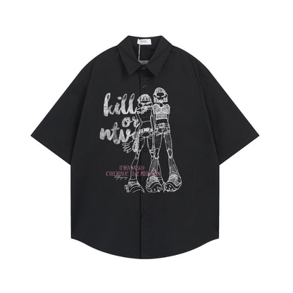 Human printed loose short sleeved shirt