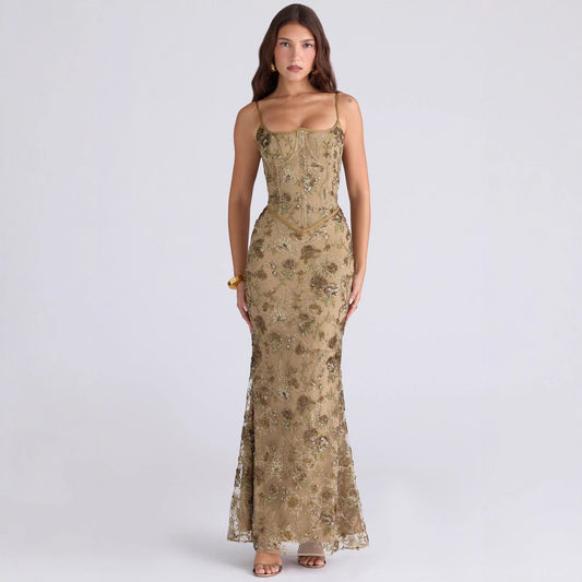 Robe Élégante et Chic pour Femme, Col Bas, Sans Manches, Dos Nu Sexy à Lacets