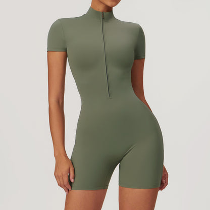 Combinaison de yoga zippée à manches courtes pour femme