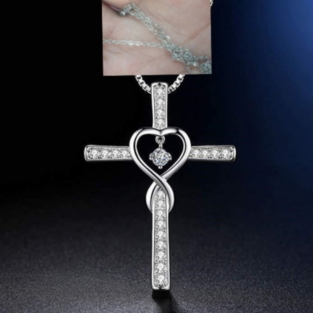 Infinito Amor Dios Confiamos Cruz Cristiana Piedra Natal Collar Colgante Gemas de Color Circón Corazón Collar Joyería para Mujer