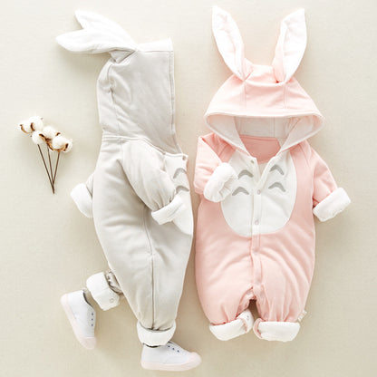 Le nouveau body bébé en coton rembourré en coton, barboteuse bébé épaissie en chinchilla à capuche, grenouillère bébé en coton, vêtements d'escalade pour nouveau-nés.