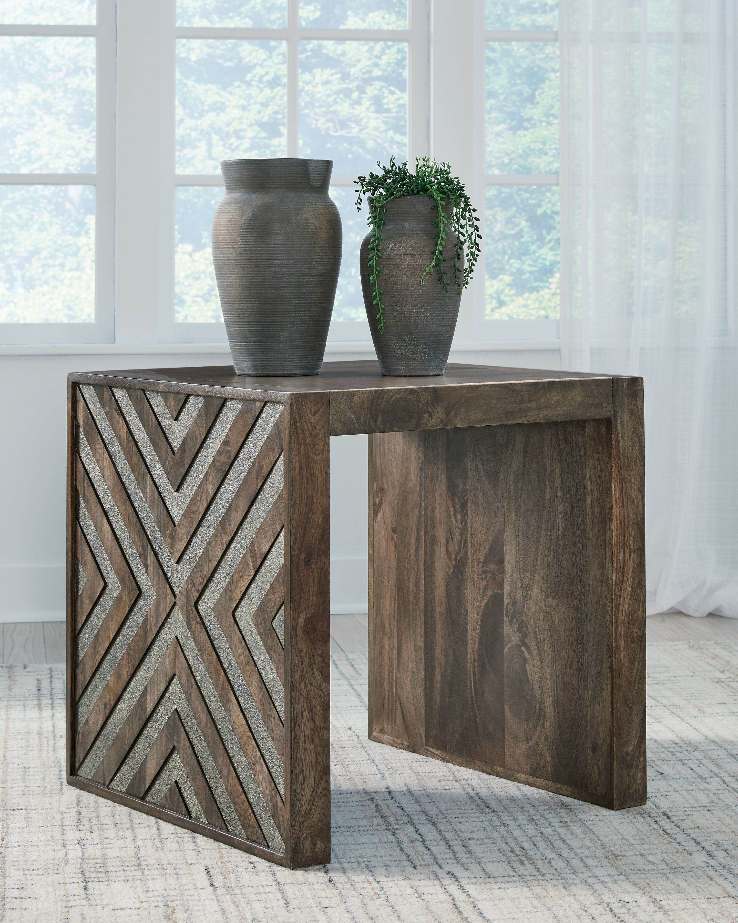 Signature Design by Ashley Brown Diamond Pattern Square End Table.-1