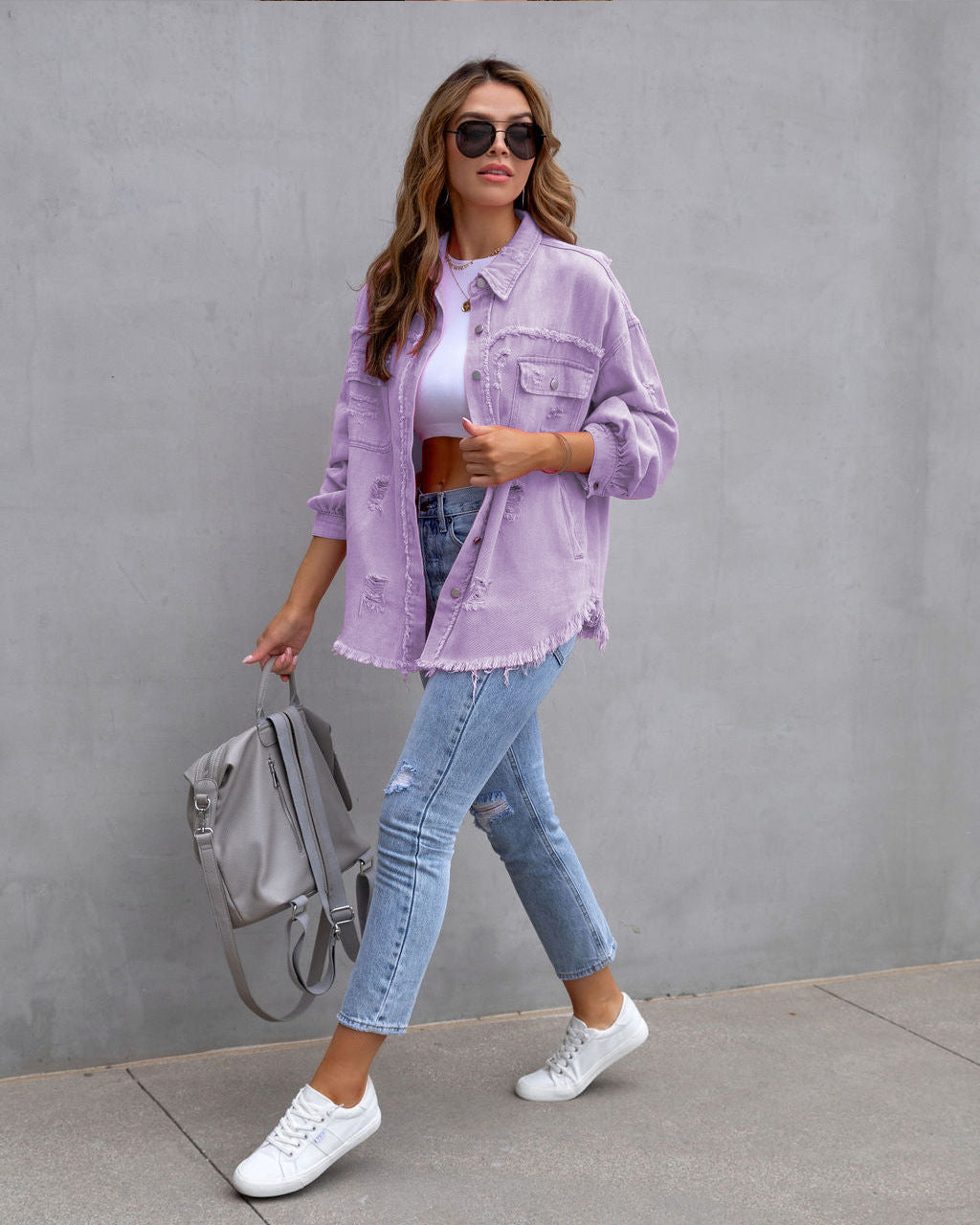 Moda Rasgada Camisa Chaqueta Mujer Otoño Y Primavera Tops Casuales Ropa De Mujer