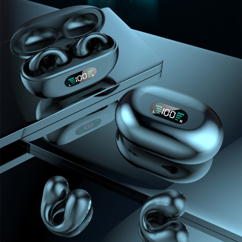 Écouteurs à Conduction Osseuse TWS Clip d'Oreille Bluetooth 5.3 Tactiles sans Fil Intra-Auriculaires Basses HIFI Casque de Sport