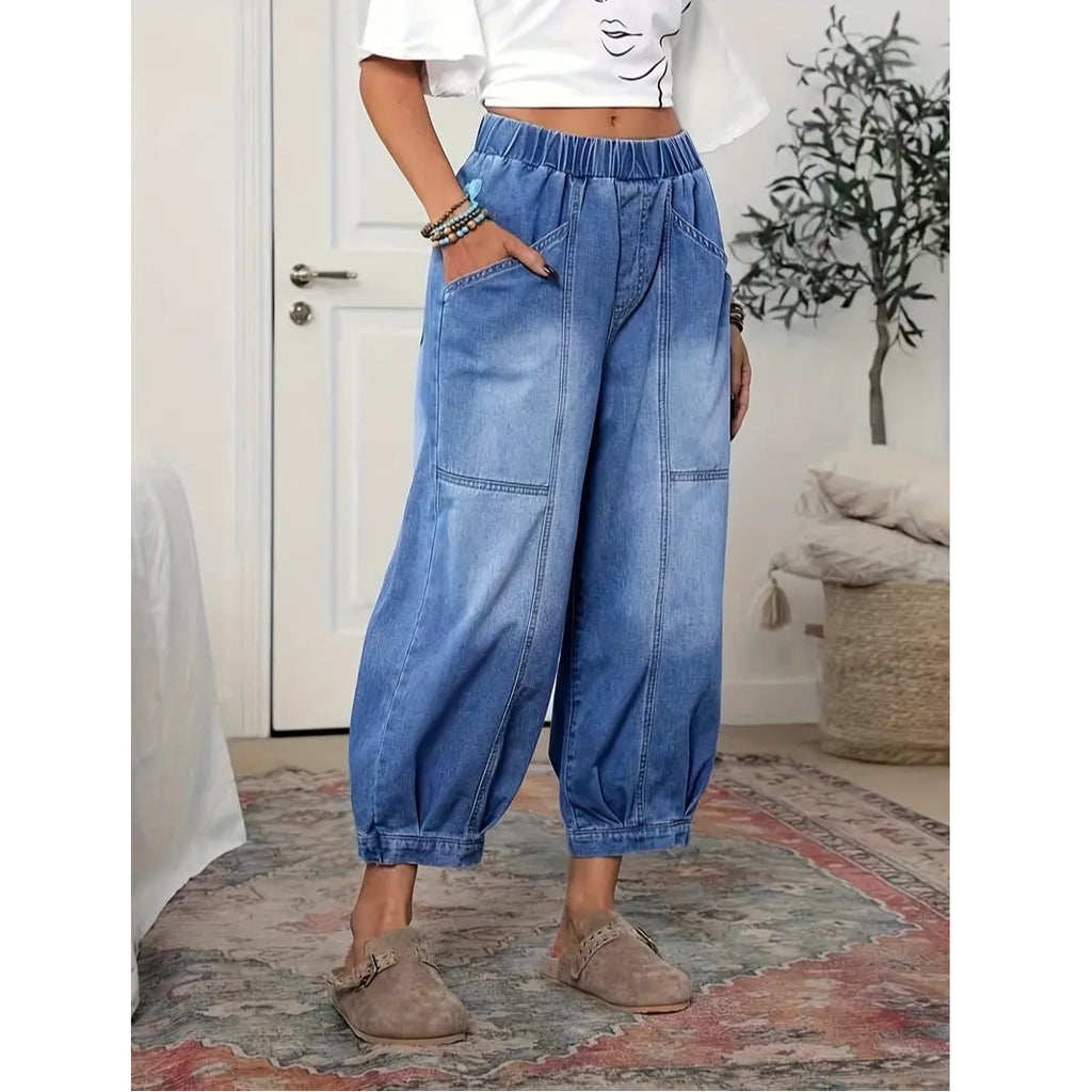 Pantacourt en jean taille haute style rétro