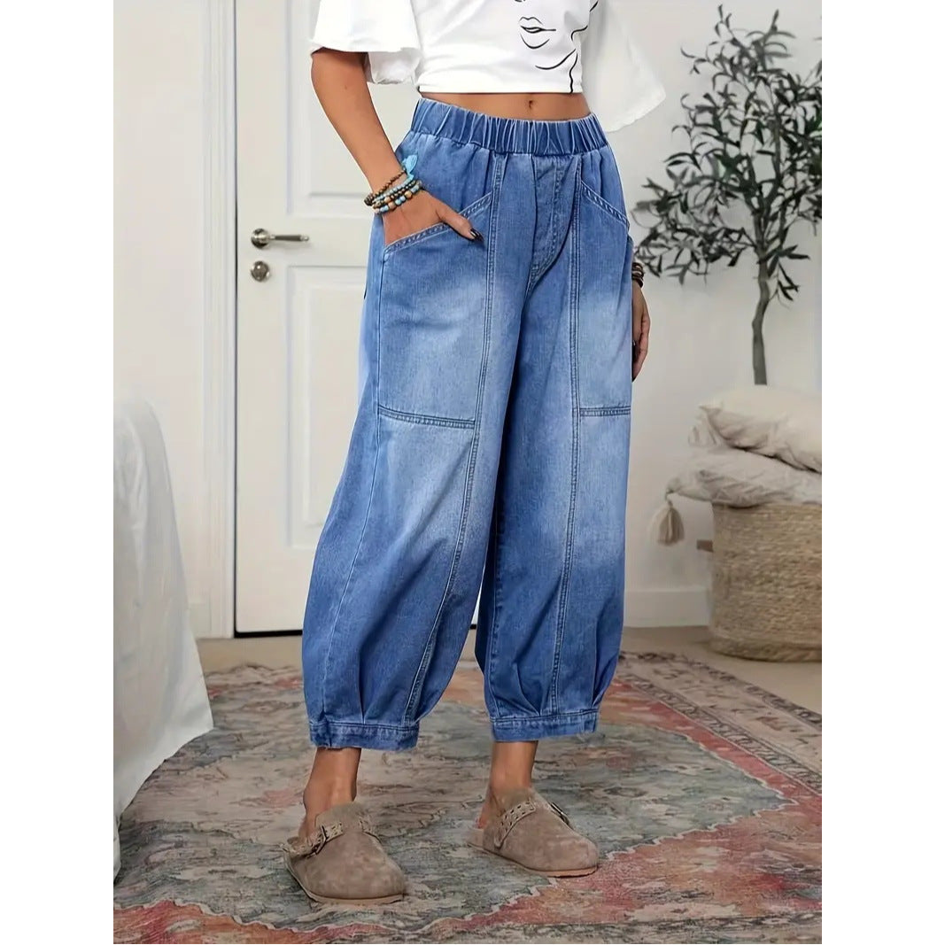 Pantacourt en jean taille haute style rétro