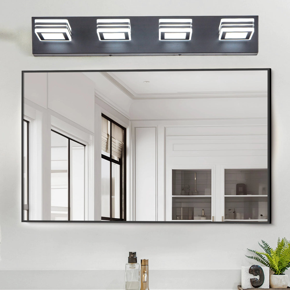 LED Modern Black Vanity Lights, 4-Lights Acrylic Matte Black Bathroom Vanity Lights Over Mirror by eprolo