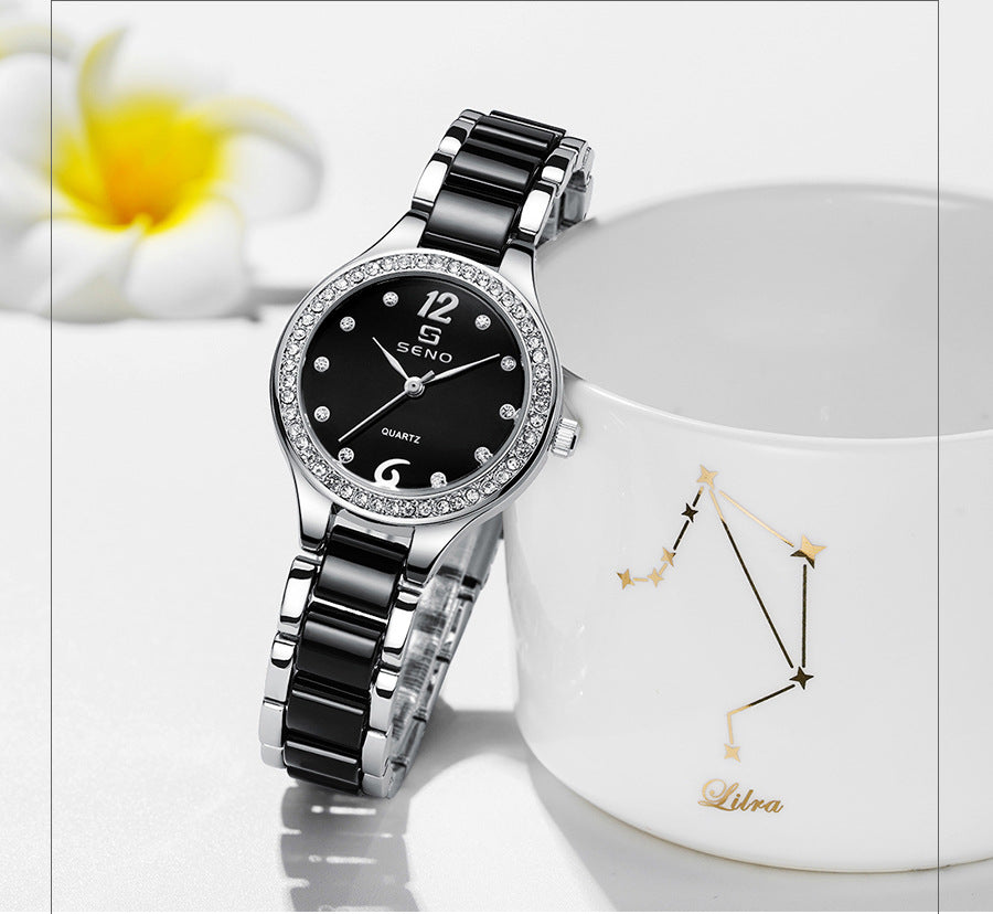 Reloj de pulsera impermeable de cerámica para mujer