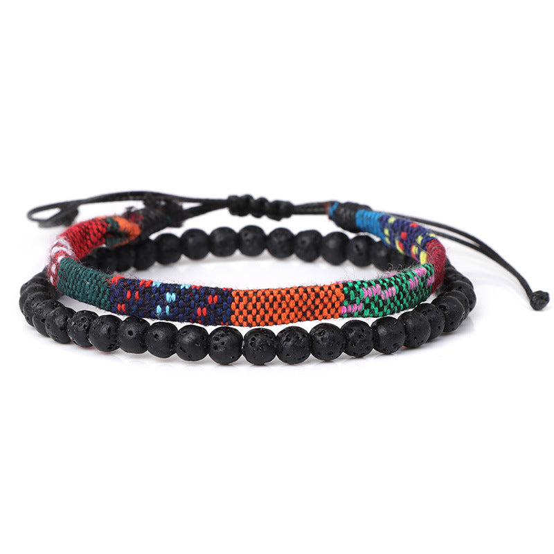 Bracelet tressé bohème en roche volcanique de lave pour homme