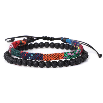 Bracelet tressé bohème en roche volcanique de lave pour homme