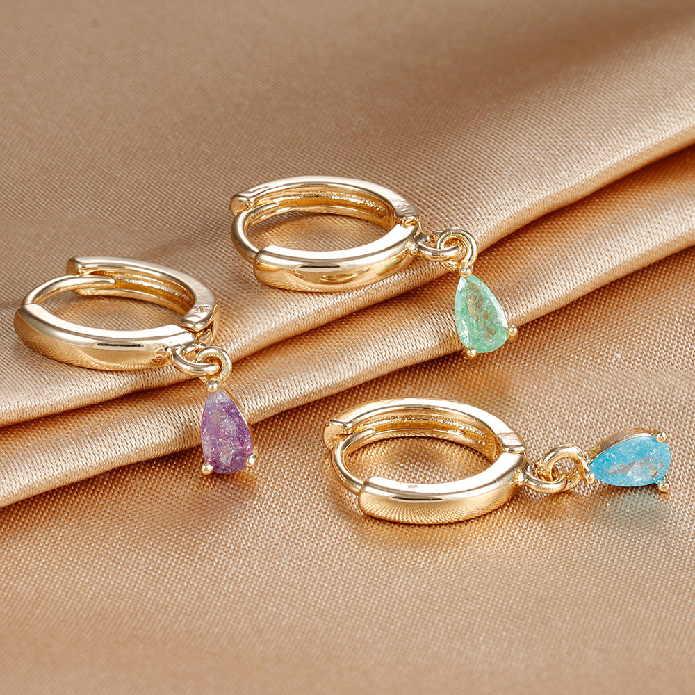 Boucles d'oreilles Micro-incrustées de zircons, cristaux colorés en forme de goutte