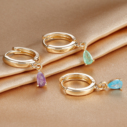 Boucles d'oreilles Micro-incrustées de zircons, cristaux colorés en forme de goutte