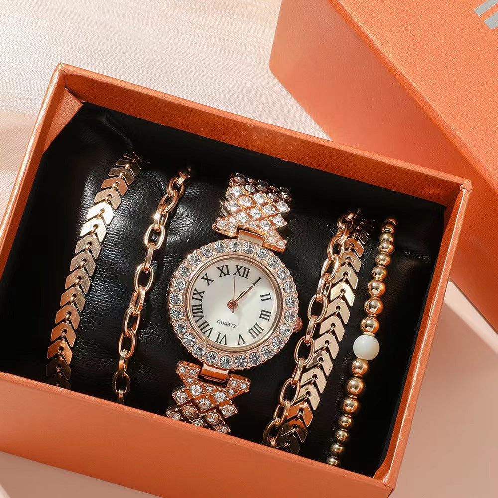 Bracelet de Montre Diamant pour Femme Coffret Cadeau de Mode Luxe Montre Bracelet Ensemble de Six Pièces