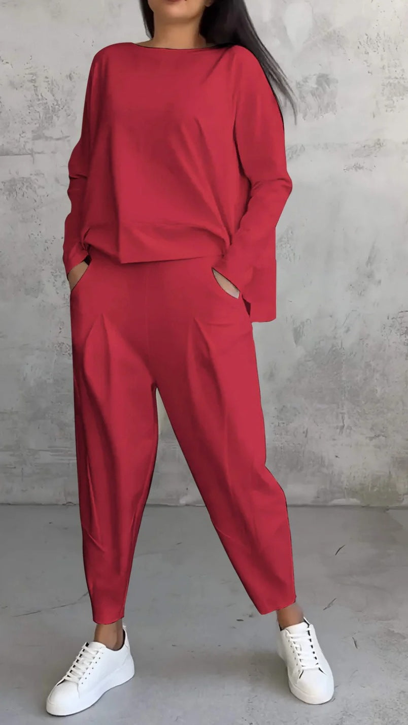 Ensemble Pull Femme Col Rond Ample Et Irrégulier À Manches Longues