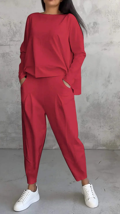 Ensemble Pull Femme Col Rond Ample Et Irrégulier À Manches Longues