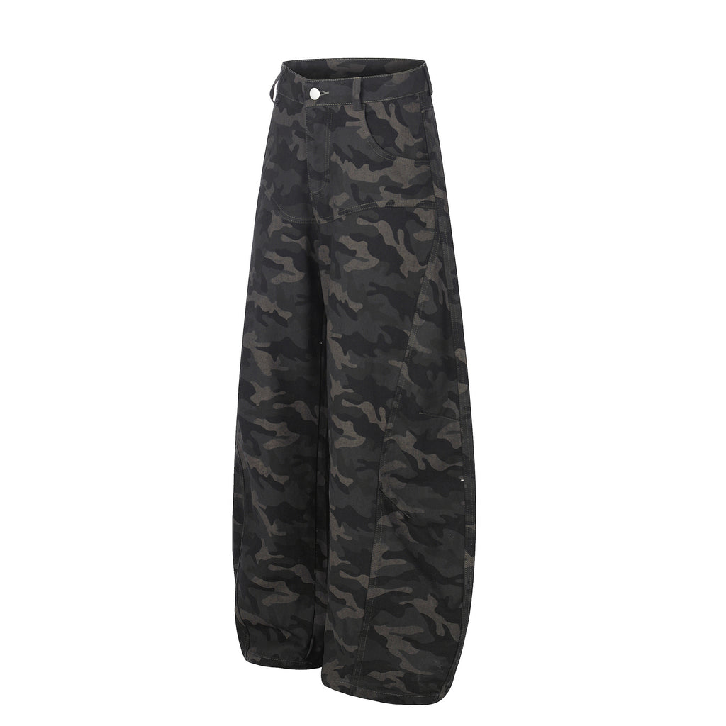 Camouflage Cargo Knife-Style Denim Pants, Unisex, Loose Wide-Leg
