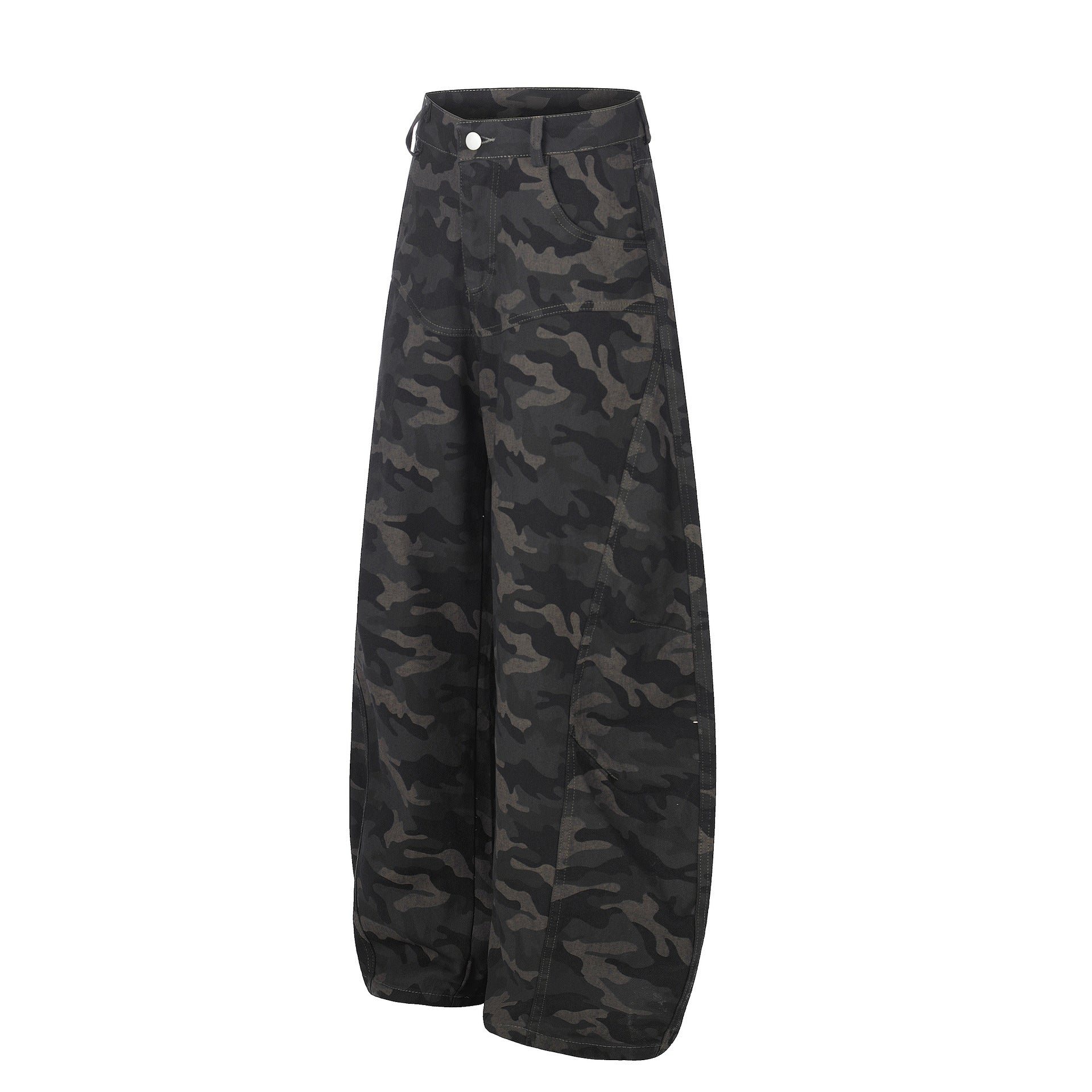 Camouflage Cargo Knife-Style Denim Pants, Unisex, Loose Wide-Leg