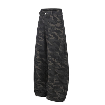 Pantalon cargo camouflage en jean, coupe couteau, unisexe, ample et large