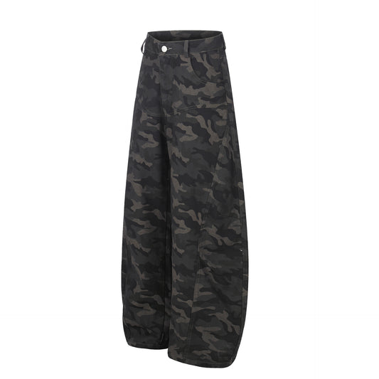 Camouflage Cargo Knife-Style Denim Pants, Unisex, Loose Wide-Leg