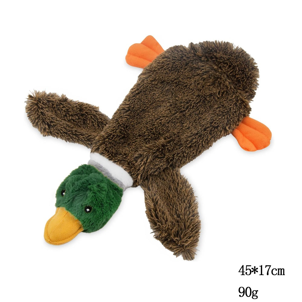 Los mejores juguetes chirriantes para perros sin relleno 2 en 1 de Best Pet Supplies con tela suave y duradera para mascotas pequeñas, medianas y grandes, sin relleno para jugar en interiores, ideales para morder y jugar activamente - Pato salvaje 1