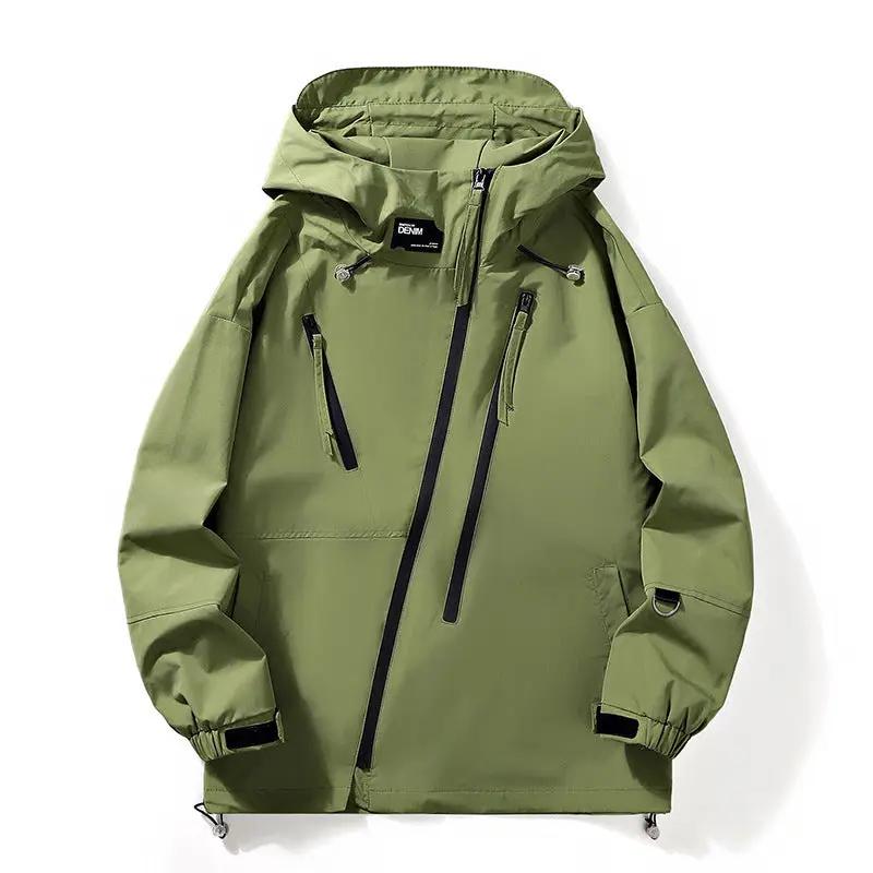 Mens workwear jacket by AdTec in olive green with hood and front zip pockets