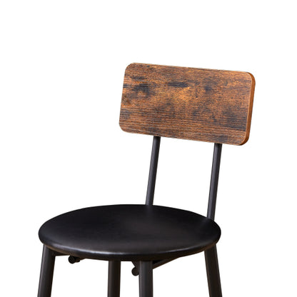 Ensemble table de bar avec 2 tabourets de bar, assise en PU souple avec dossier, marron rustique