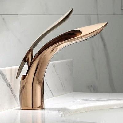 Light luxury all copper mesh red rose gold washbasin under the sink, basin faucet, light luxury style, simple and creative faucet, bathroom by eprolo