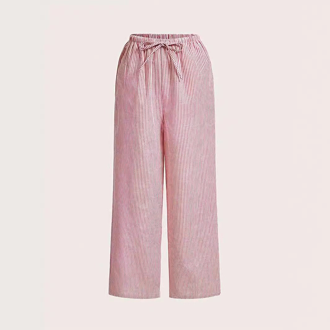 Pantalon large décontracté à rayures, taille élastique et confortable pour femme