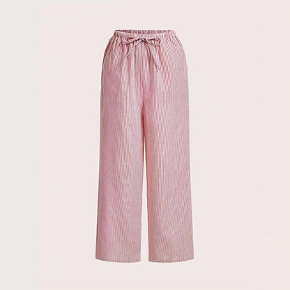 Pantalon large décontracté à rayures, taille élastique et confortable pour femme