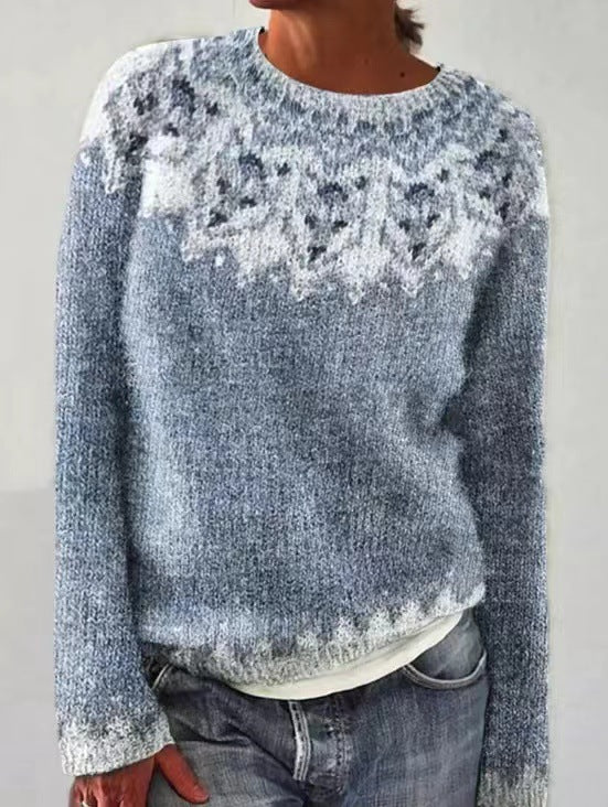 Suéter holgado de moda multicolor con cuello redondo para mujer