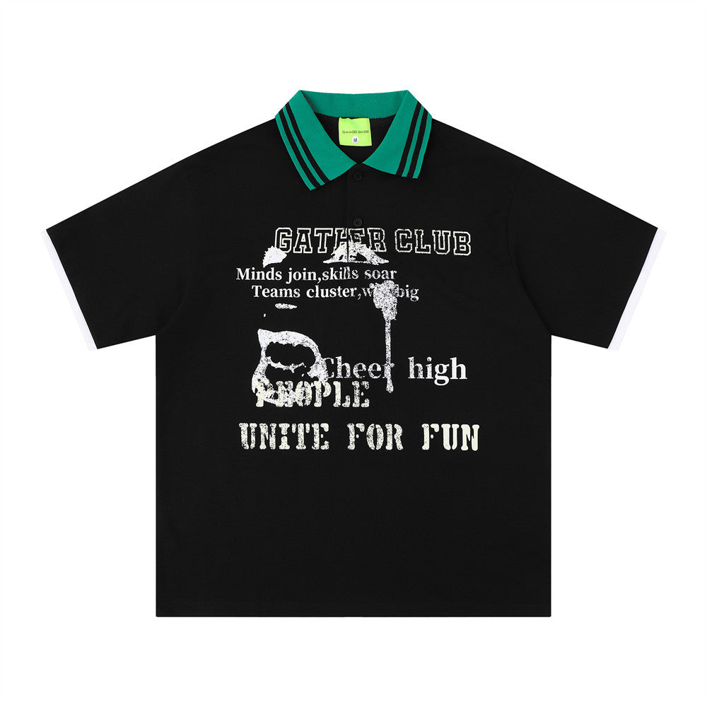 Color blocked lapel short sleeved T-shirt