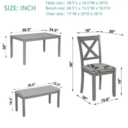 AdTec gray wood finish 3-piece kitchen dining set with table, chair, and bench.