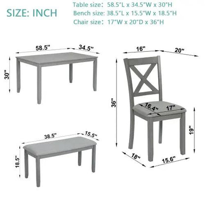 AdTec gray wood finish 3-piece kitchen dining set with table, chair, and bench.