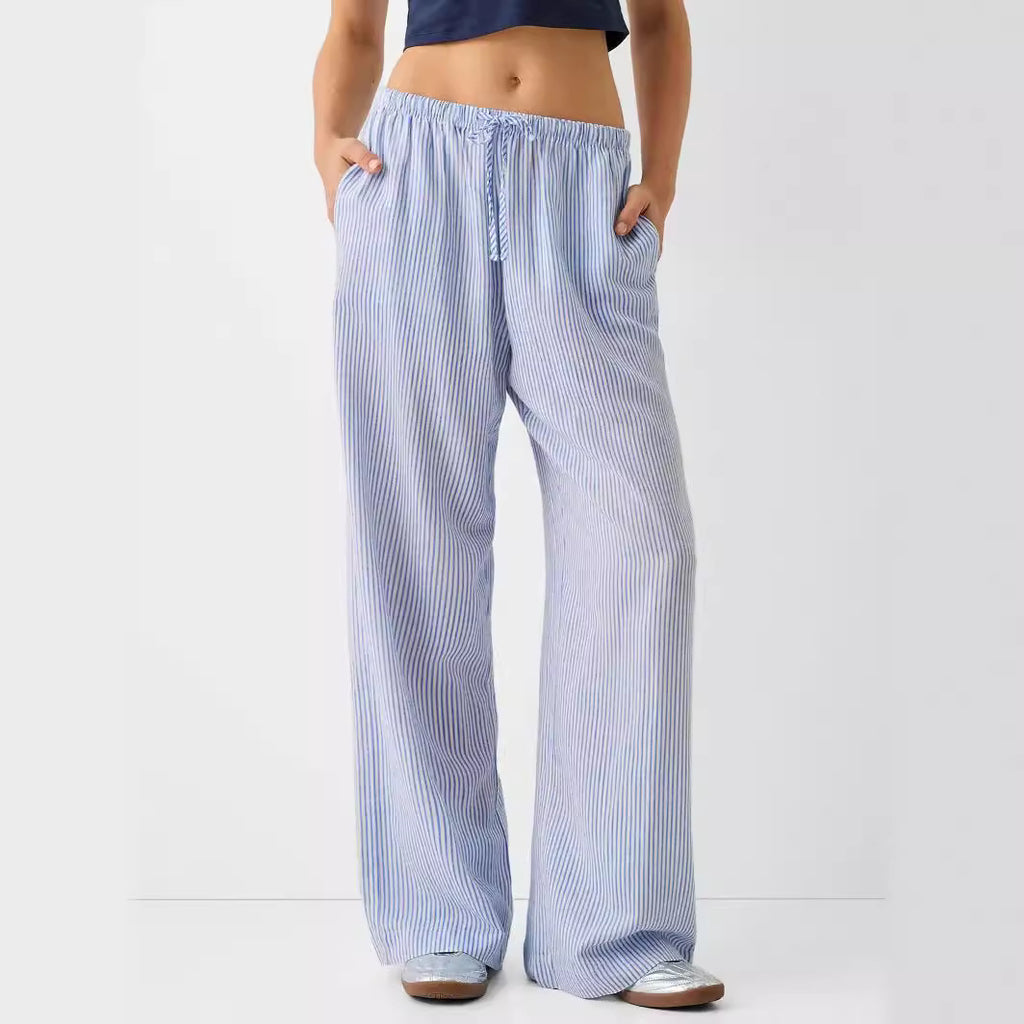 Pantalon large décontracté à rayures, taille élastique et confortable pour femme