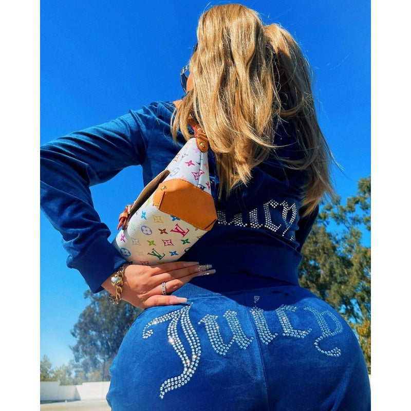 Ensemble de sport et loisir deux pièces en velours et strass