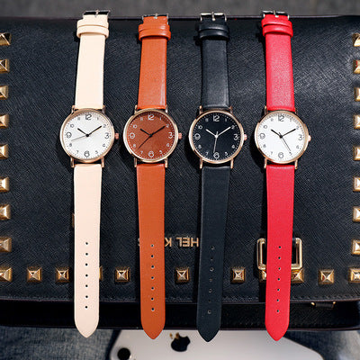 Reloj de cuarzo con correa de cuero y números de moda casual para mujer