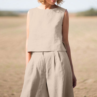 Women's Solid Color Retro Cotton And Linen Long Sleeve Loose Cotton Suit