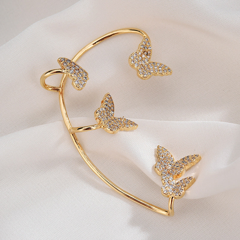 Boucles d'oreilles clips papillon en métal doré, zircon étincelant, sans piercing, pour femme, cadeau