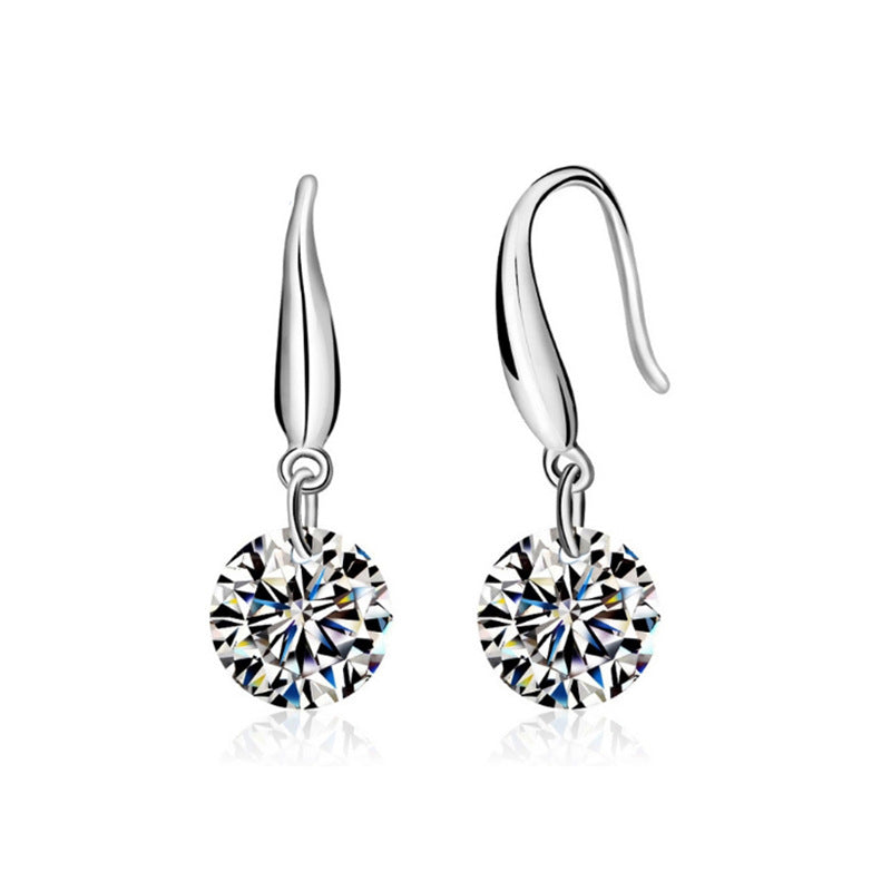 Boucles d'oreilles femme en argent sterling avec zircon et diamant solitaire