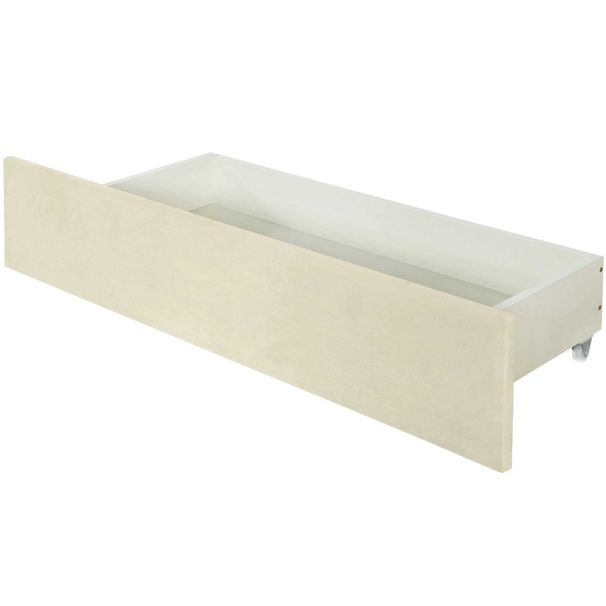 Queen Size Upholstered Platform Bed with 2 Drawers and 1 Trundle, Classic Metal Strip Headboard Design, Beige by eprolo