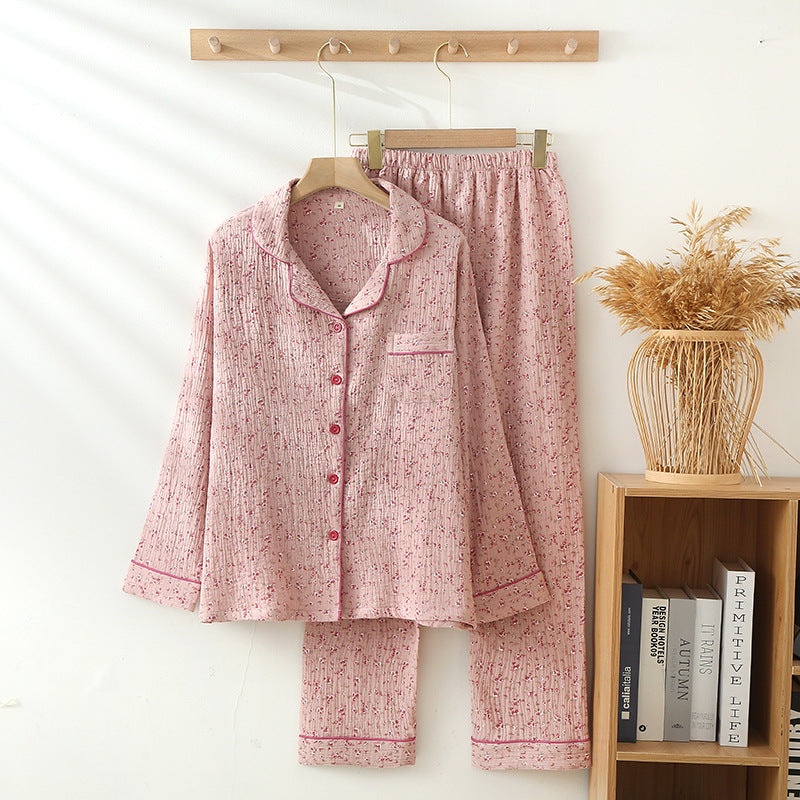 Ensemble de pyjama et de détente en gaze de pur coton fin à double épaisseur, avec revers pour femme