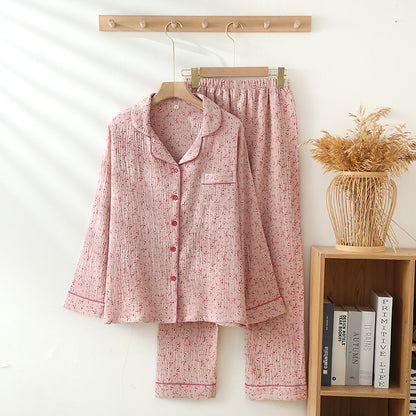 Ensemble de pyjama et de détente en gaze de pur coton fin à double épaisseur, avec revers pour femme