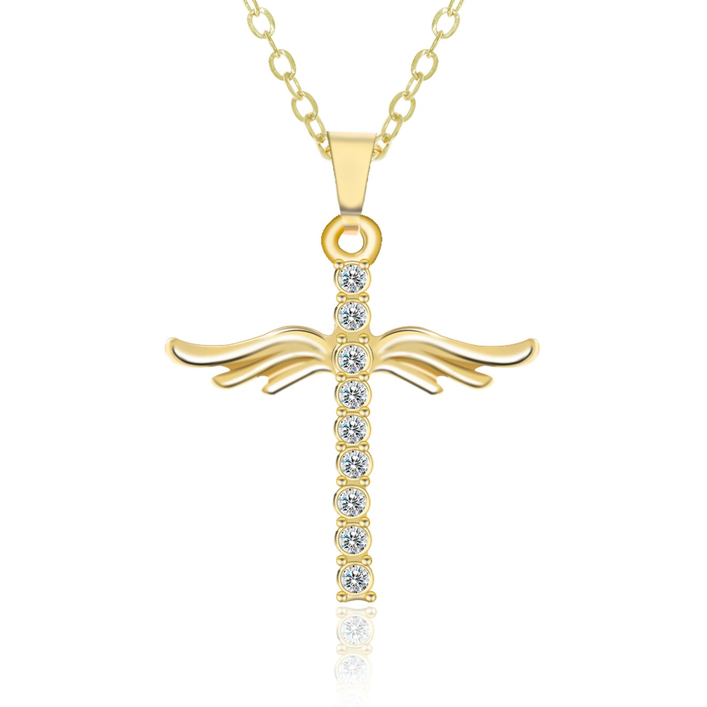 Collar con colgante de cruz de alas de ángel para mujer con cadena de acero inoxidable tipo O, regalo de joyería