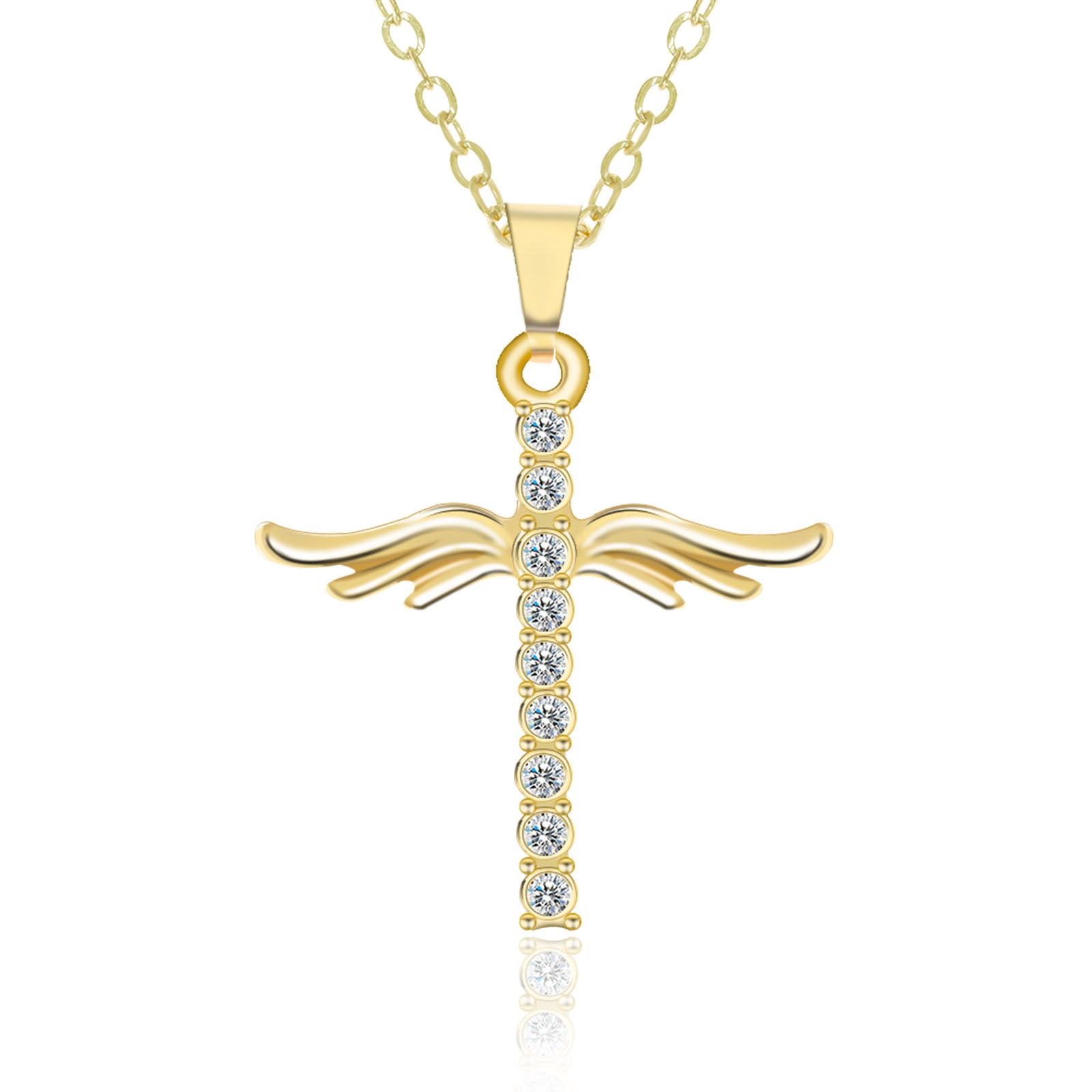 Collar con colgante de cruz de alas de ángel para mujer con cadena de acero inoxidable tipo O, regalo de joyería