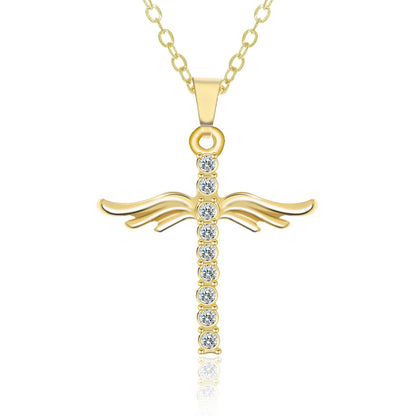 Collar con colgante de cruz de alas de ángel para mujer con cadena de acero inoxidable tipo O, regalo de joyería